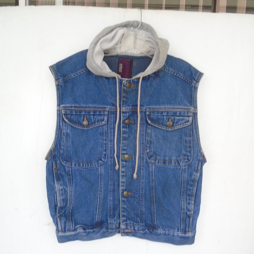 vintage Gitano Hooded Sleeveless Denim Jacket Womens Size L Blue